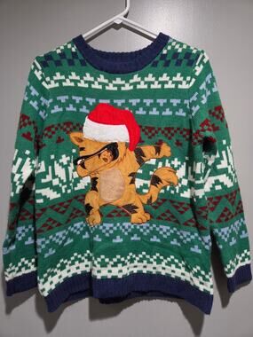 Boys Large 10/12 Husky Holiday Time Ugly Christmas Sweater Cat Dabbing